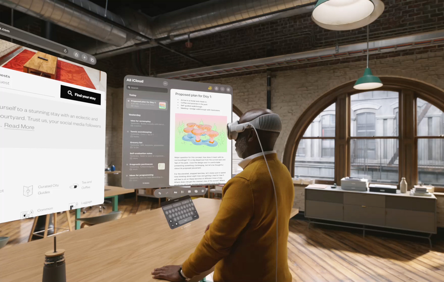 With visionOS, apps can fill the space around users, be moved anywhere, and scale to the perfect size. They even react to lighting and cast shadows.