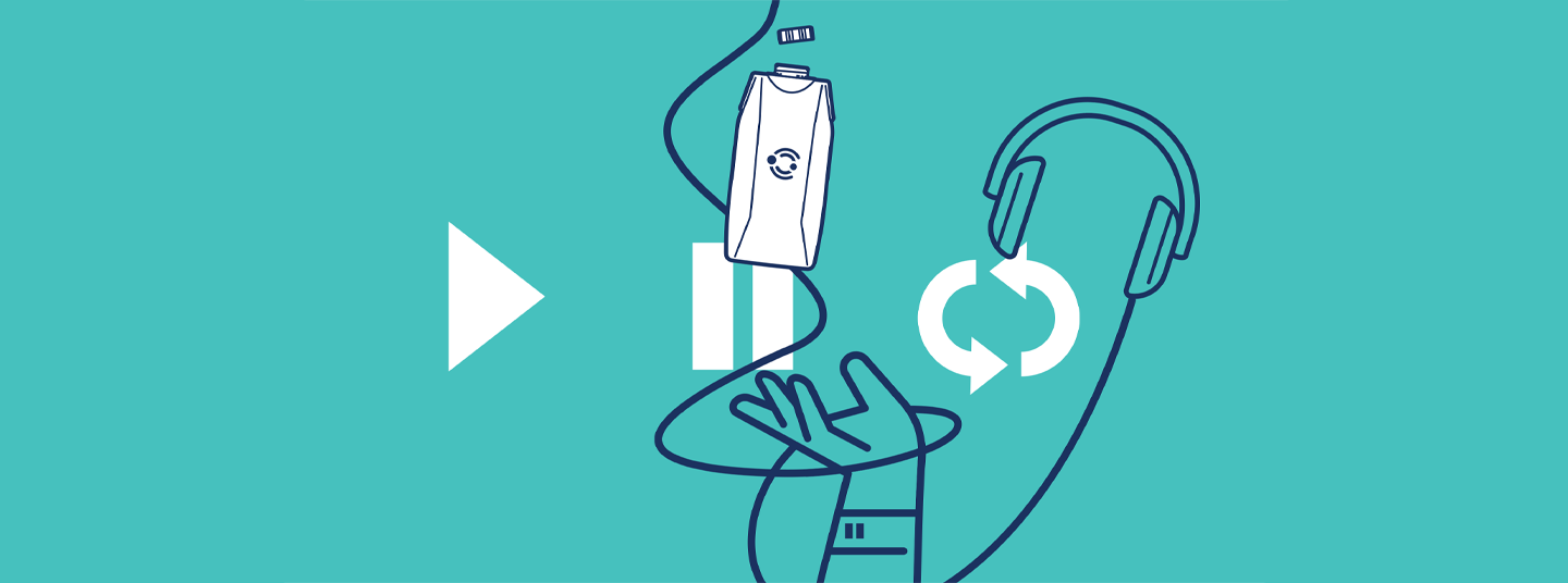 Illustration image in a solid line style with play pause repeat icons