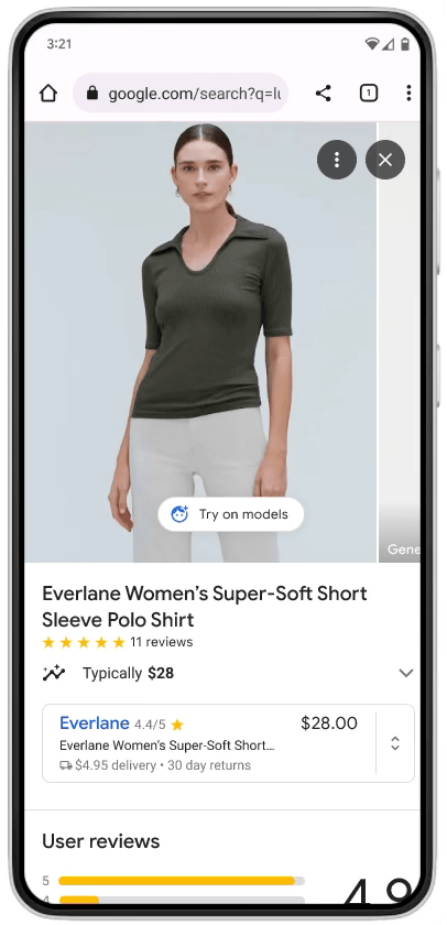 Google | Our virtual try-on tool shows tops from brands like Everlane on real models